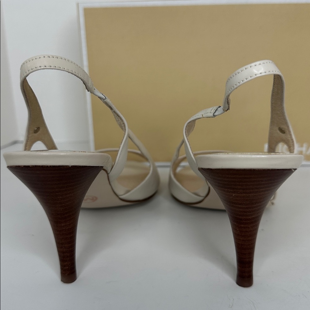 MICHAEL Michael Kors Women's Zoe Sling Peep Toe Heels Size 10M Vanilla Wood Heel - Picture 12 of 15